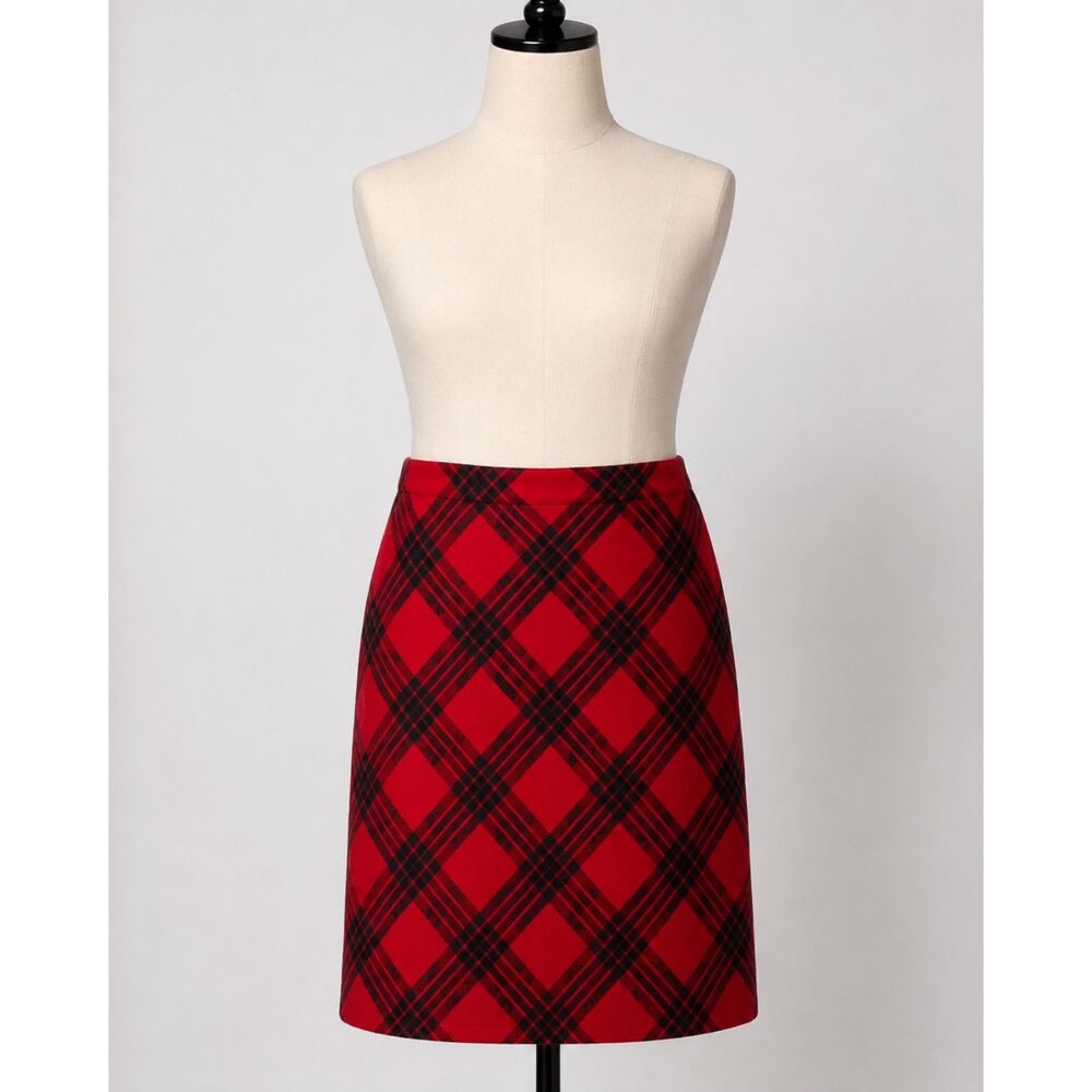 Talbots Wool Blend Plaid Skirt Women’s Size 12 Red Black Tartan A-Line